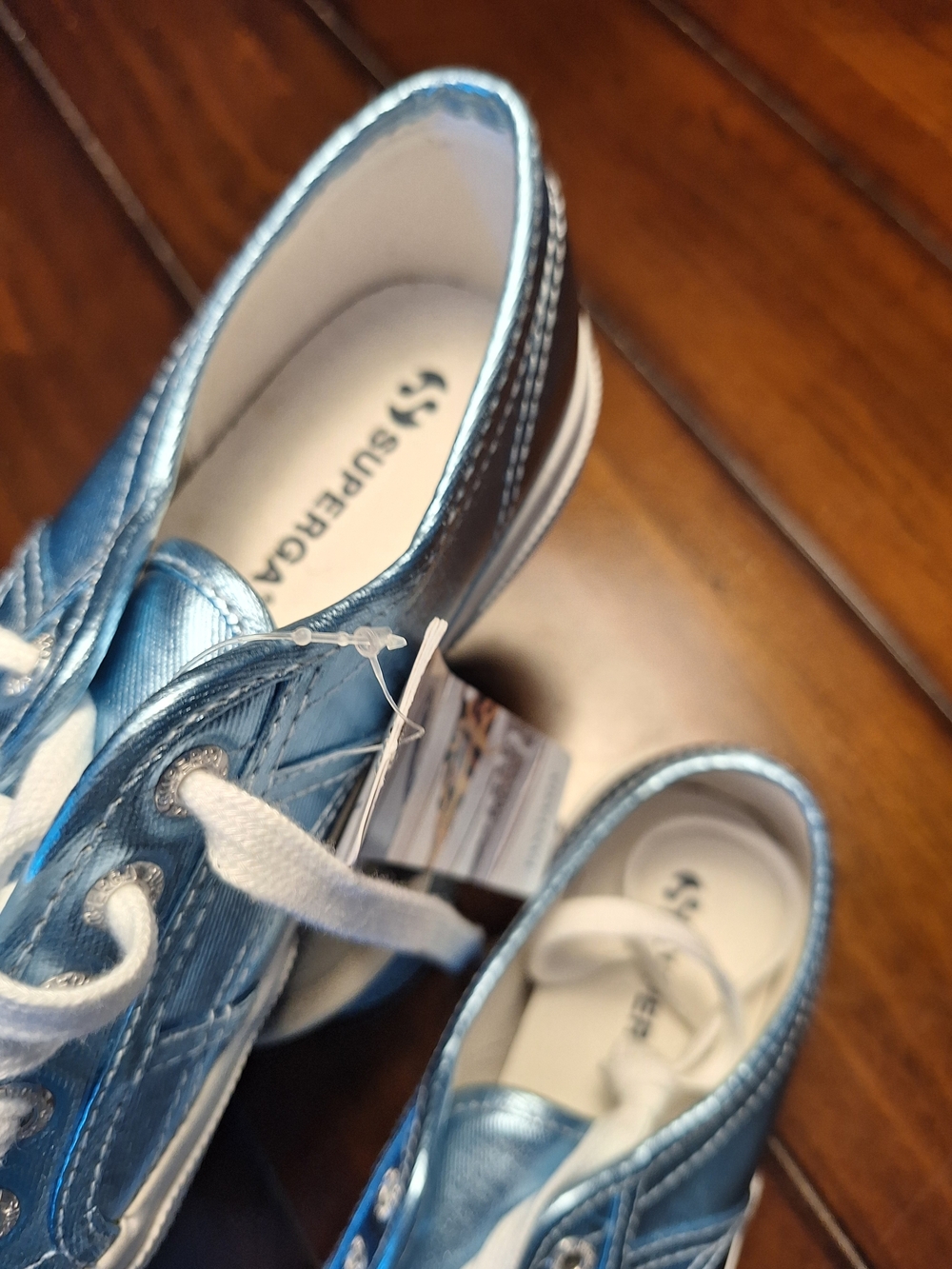 Superga Metallic Light Blue Lace-Up Sneakers - Picture 2 of 8